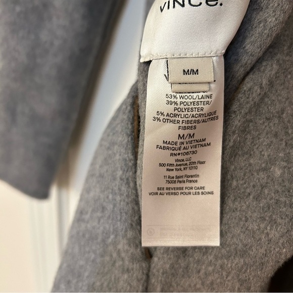 Vince Reversible Collarless Wool Blend Coat in Dark Camel/ Med H Grey Size M - Picture 12 of 12